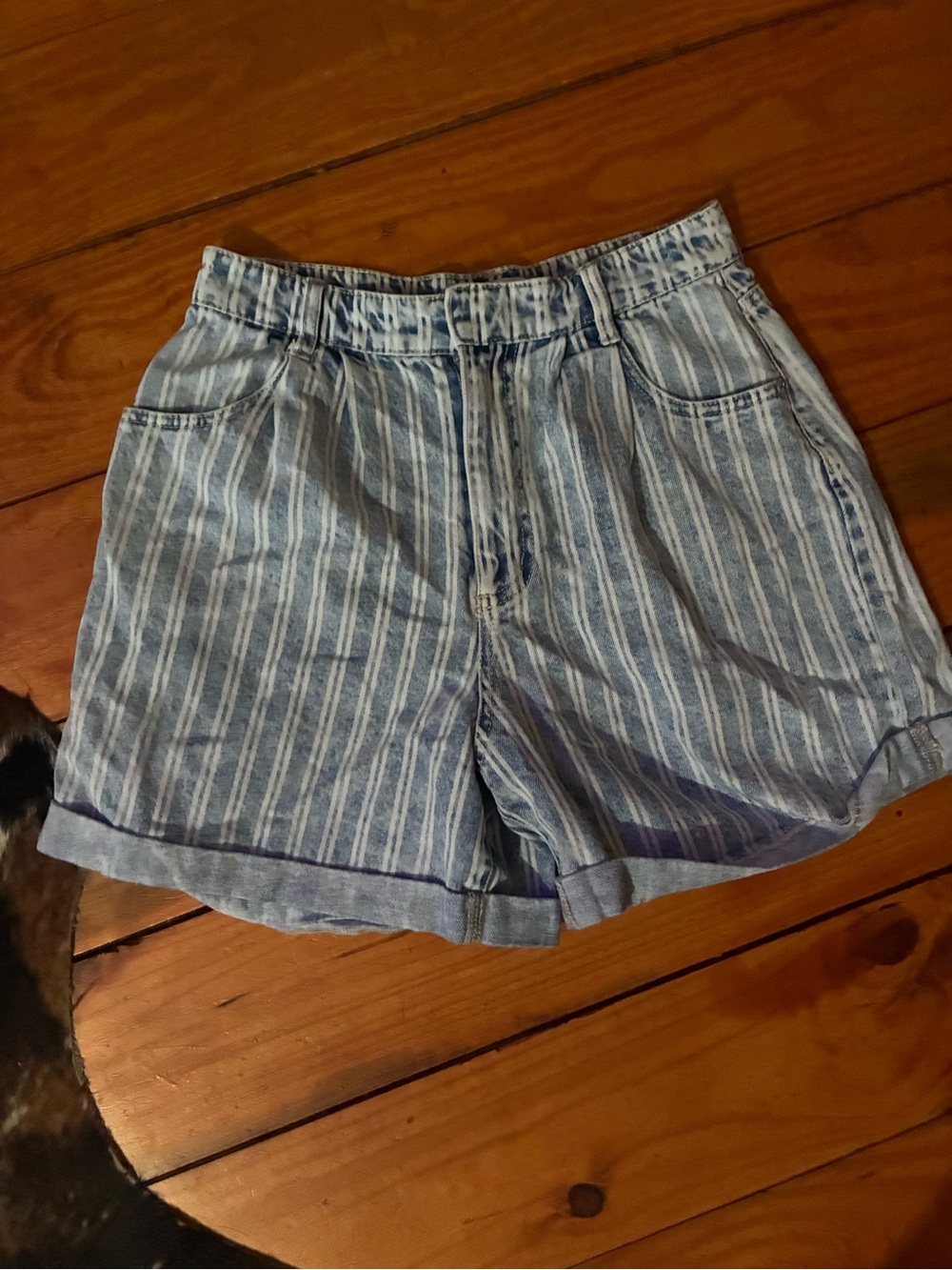 Striped Blue Denim-Style Women’s Shorts